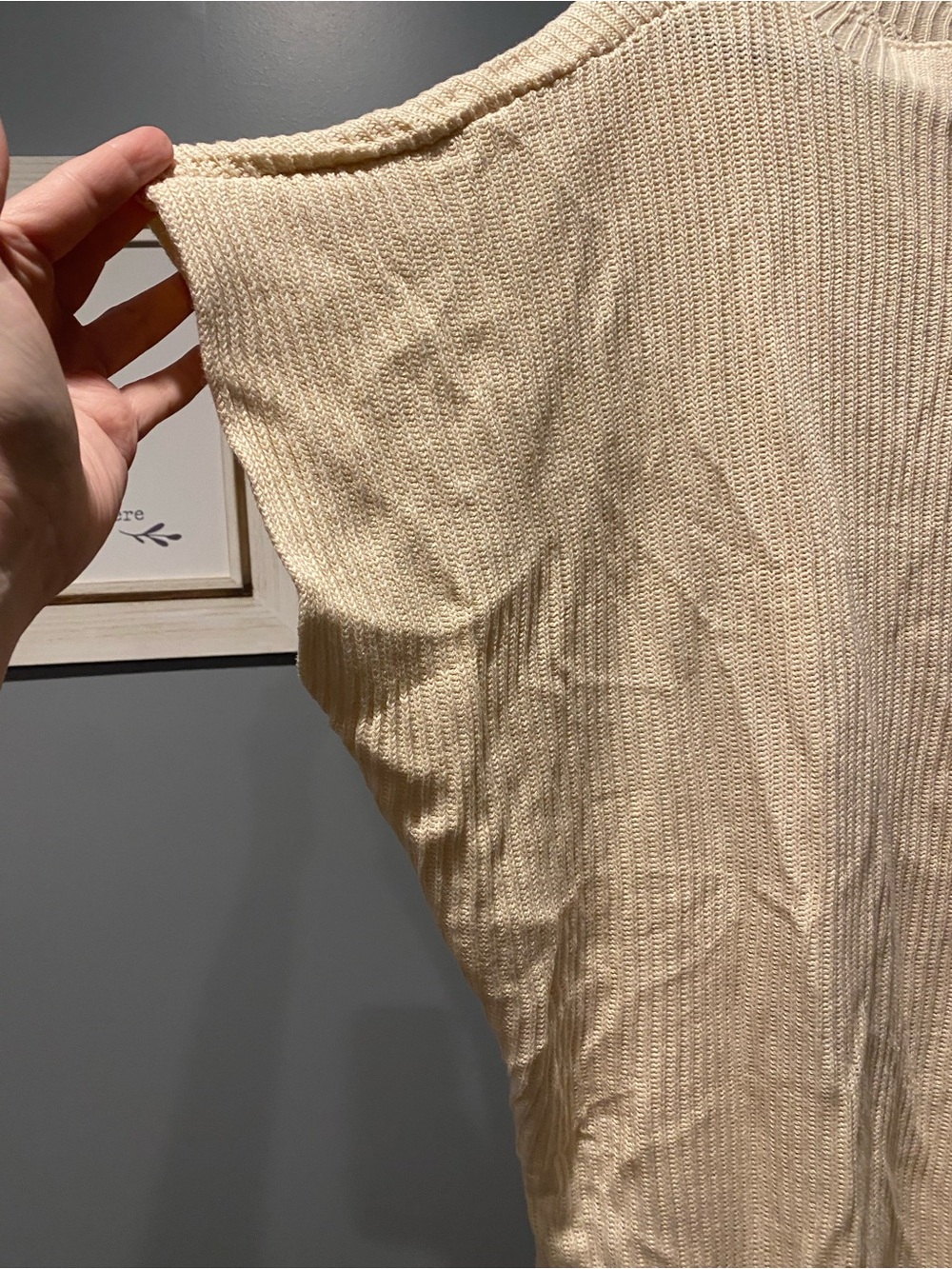 Light Cream Ribbed Knit Pullover Top - Picture 2 of 5
